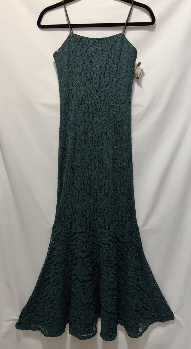 NWT Jessica McClintock Green Strapy Chantilly Lace Sequin Mermaid Gown Sz 6 Y2K